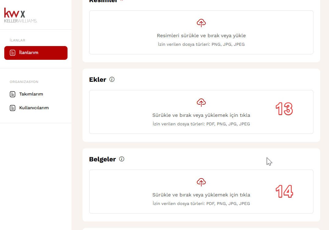 Ekler: Bu alana web sitesi züyaretçileri tarafından görünmesini istediğiniz dosyaları yükleyin (Örn. proje ödeme planları, broşürler, kat