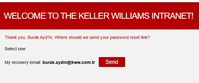 Şifre yaratma kodunun gönderileceği e-mail adresinizi kontrol edin ve “Send” butonuna tıklayın