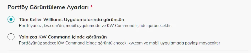 Portföyünüzün kw.com’da görünüp görünmeyeceğini seçin