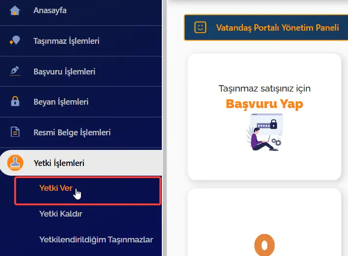 Yetki İşlemleri Menüsünden “Yetki Ver” seçeneğine tıklayın