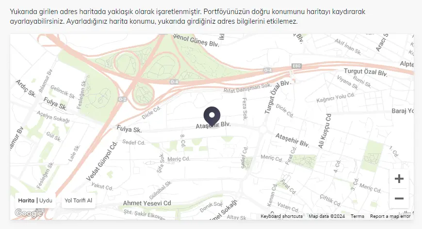 Portföyünüzün konumunu haritayı kaydırarak ayarlayın