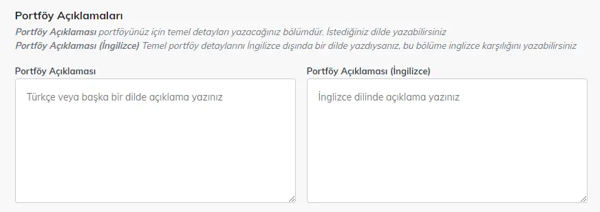 Portföyünüzün önemli özelliklerine, koşullarına ve detaylarına açıklama kısmında yer verin, yurtdışından da görüntüleneceğini düşünüyorsanız,