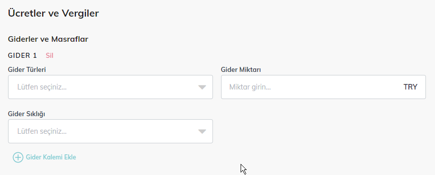 Mülke ait ödemeler ve vergiler var ise bu bölümde miktar ve ödeme sıklığı olarak yer verebilirsiniz