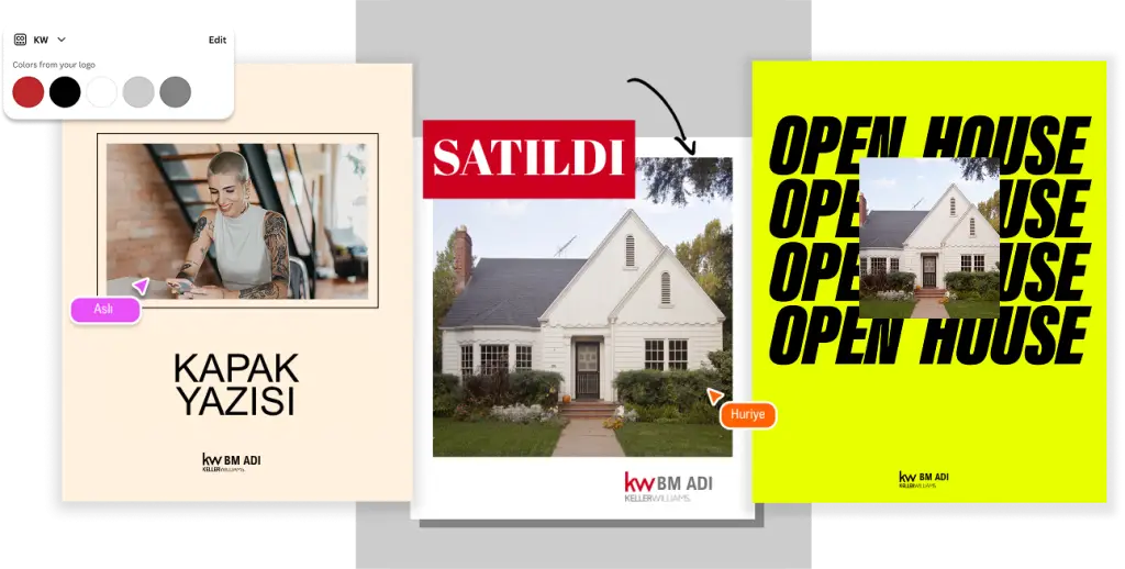 Turkce KW sablonlari: kapak yazisi, SATILDI ve Open House tasarimlari