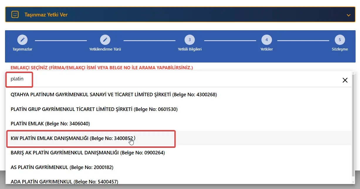 WebTapu Üzerinden Ofis/Danışman İlan Yetkilendirme ekran goruntusu