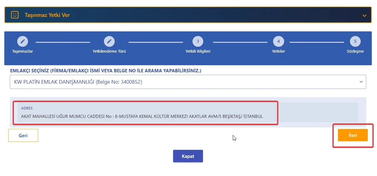 WebTapu Üzerinden Ofis/Danışman İlan Yetkilendirme ekran goruntusu